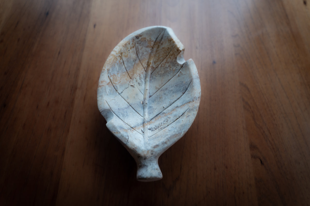 Extra Large hand carved tobacco leaf stone ashtray
